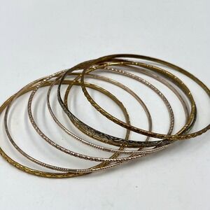 Vintage Boho Bangle Bracelet Set 7pc Textured Hammered Etched Rose Gold Tone